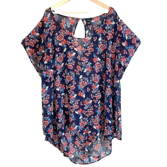 Torrid Floral Sheer Scoop Neck Keyhole Blouse - Picture 1 of 7